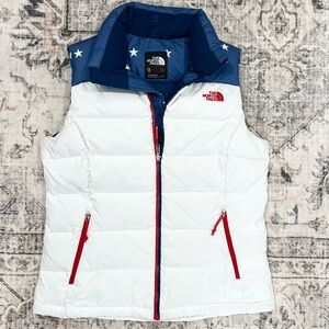 The North Face Down Puffer Vest 700 Fill Women’s Medium USA Red White Blue Stars